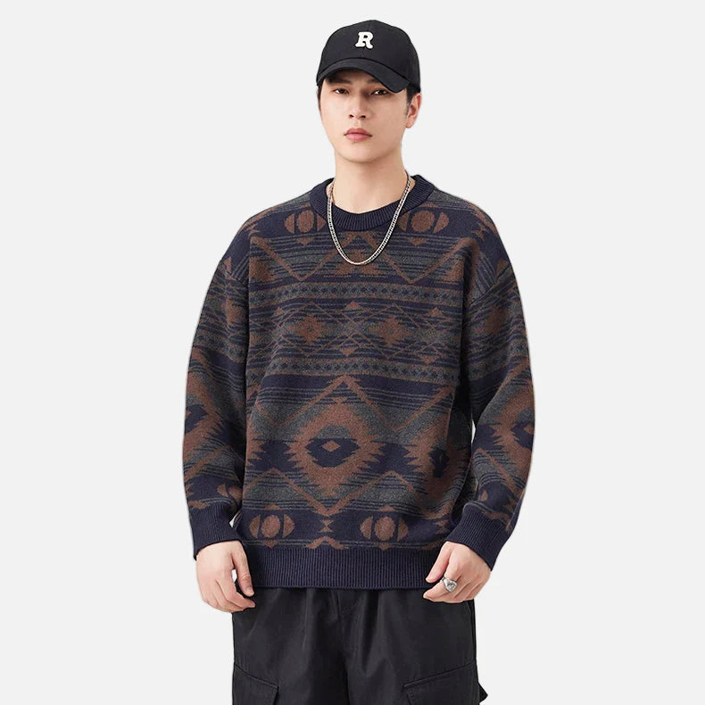 Pull en maille à col rond et motif géométrique