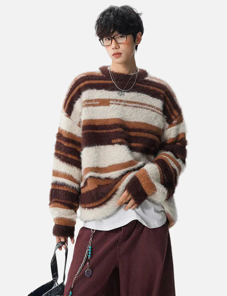 Streetwear Gemütlicher, flauschiger Streifenstrickpullover