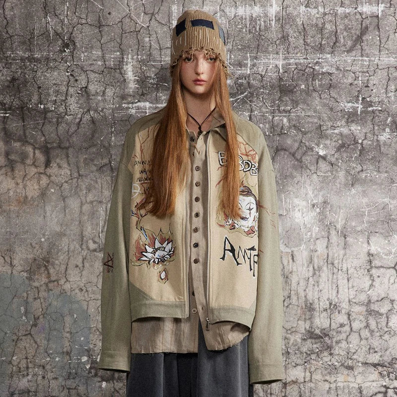 Veste en jean patchwork oversize respirante de style chinois