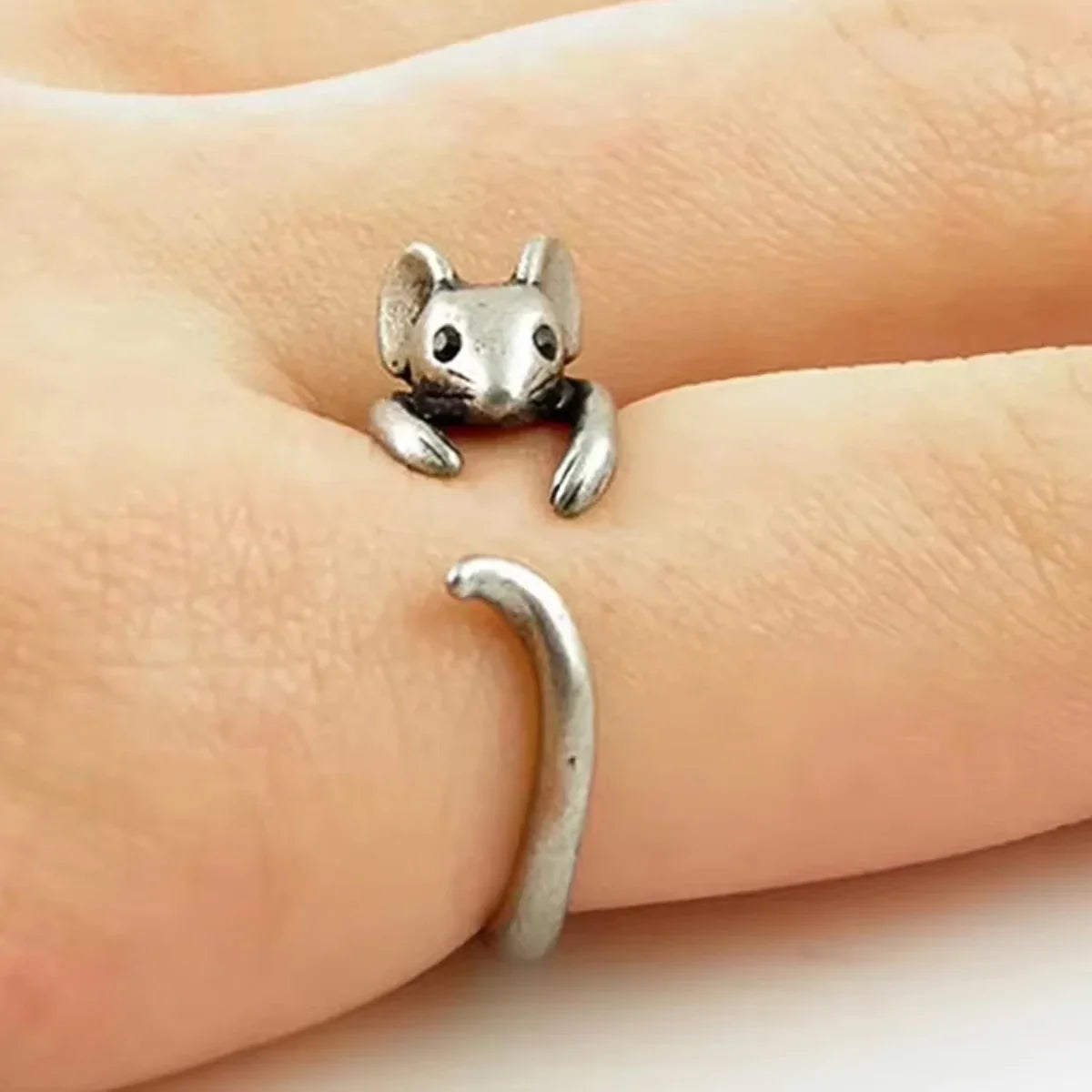 Bague vintage en argent avec motif animal, pour petit doigt