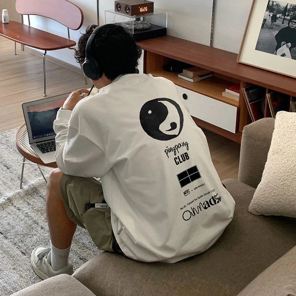 White Infinty Printed Long Sleeve Casual T-Shirt