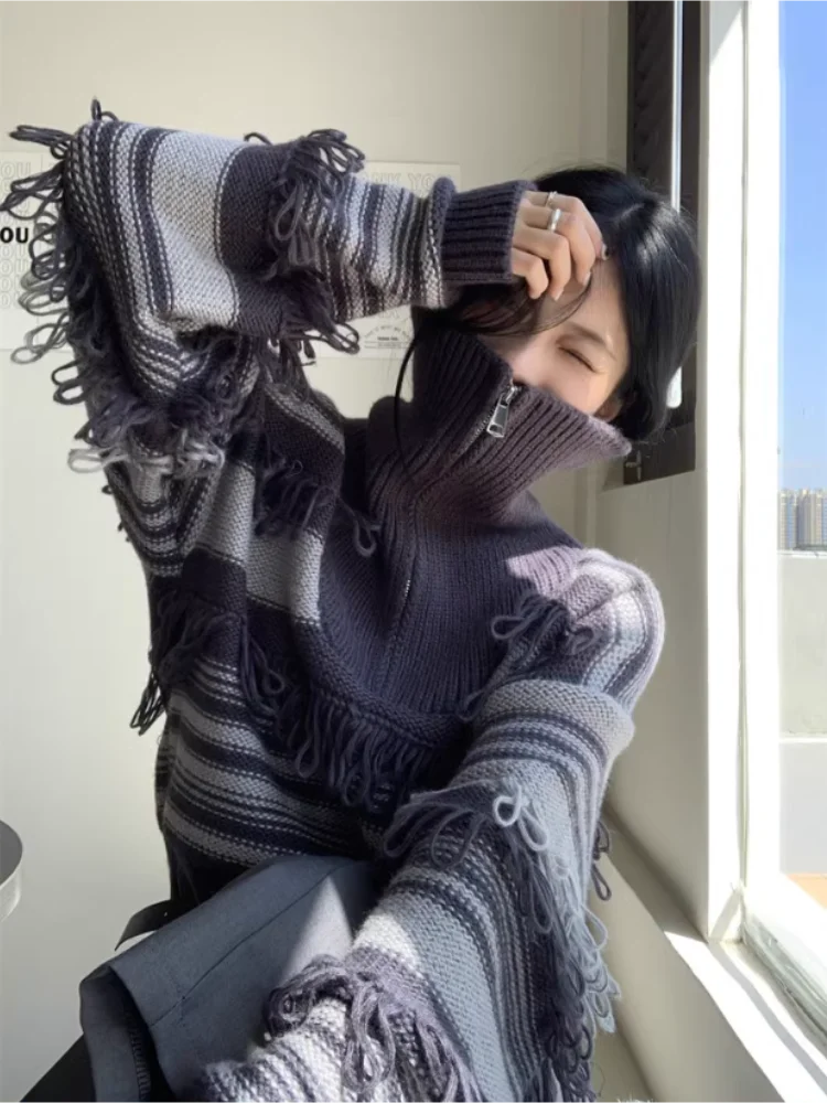 Pull à franges rayé haut de gamme pour l'automne