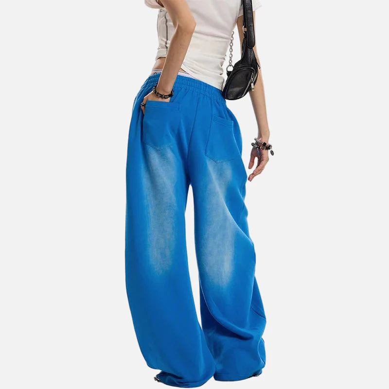 Blaue, gemütliche Jogginghose im Y2K-90er-Jahre-Stil mit weitem Bein