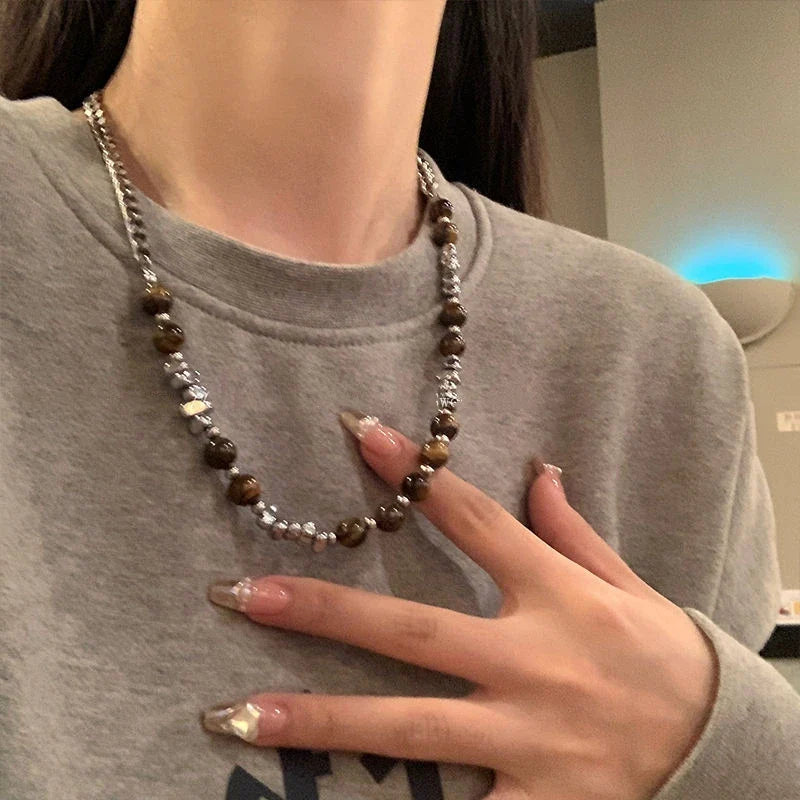 Bernsteinfarbene Katzenaugen-Choker-Halskette aus Edelstahl im Gothic-Stil