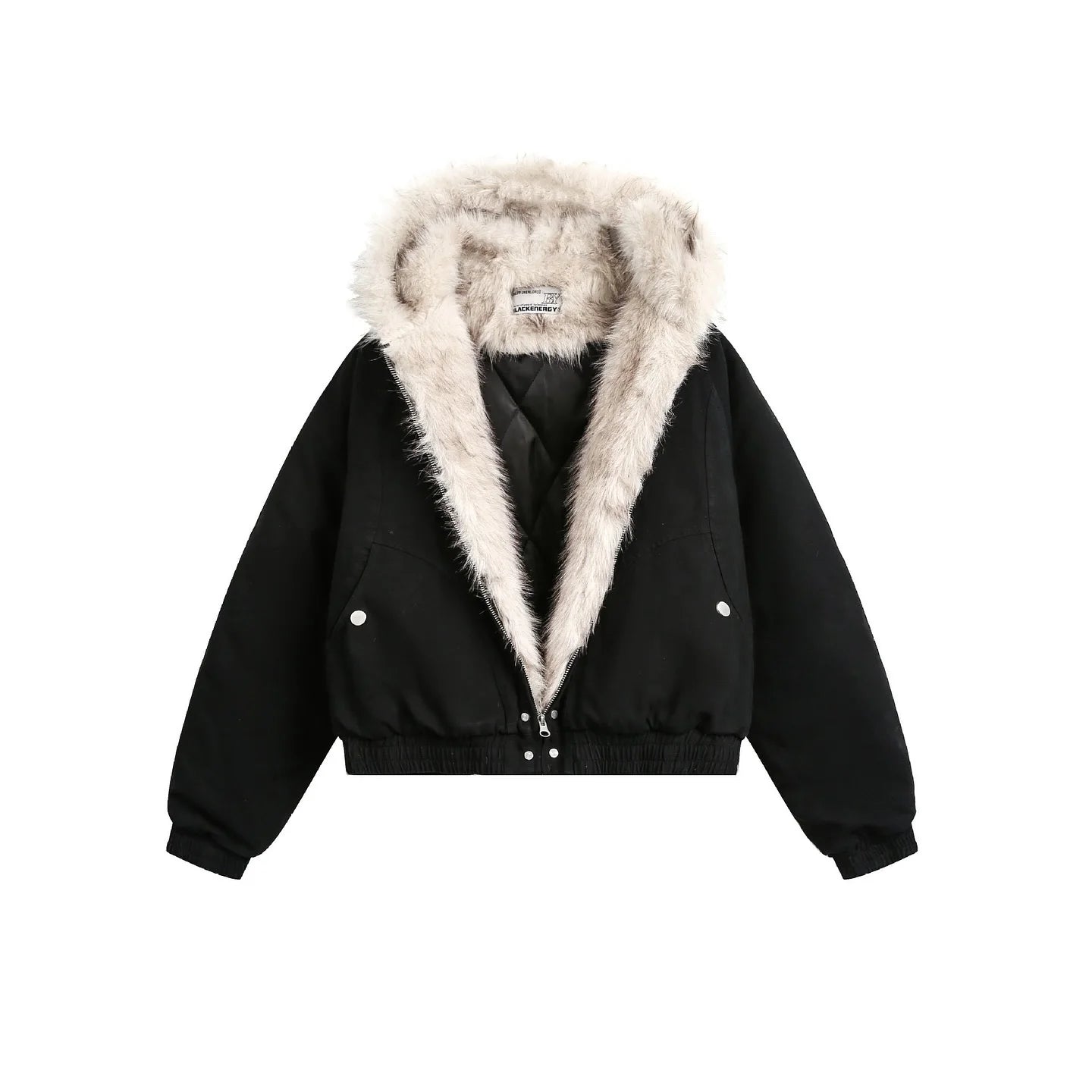 Veste en cuir à col en fourrure peluche Y2K