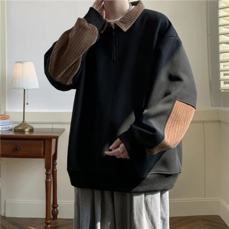 Y2K Warmes, lockeres Sweatshirt mit halbem Reißverschluss