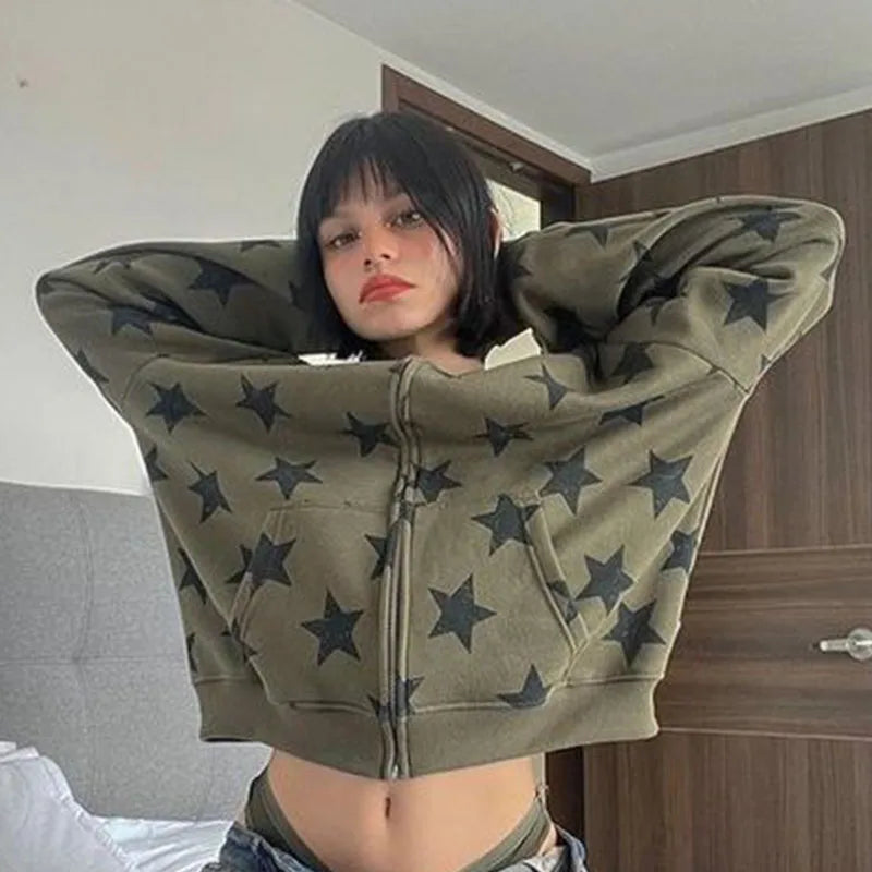Sweatshirt mit gotischem Sternenprint und Reißverschluss