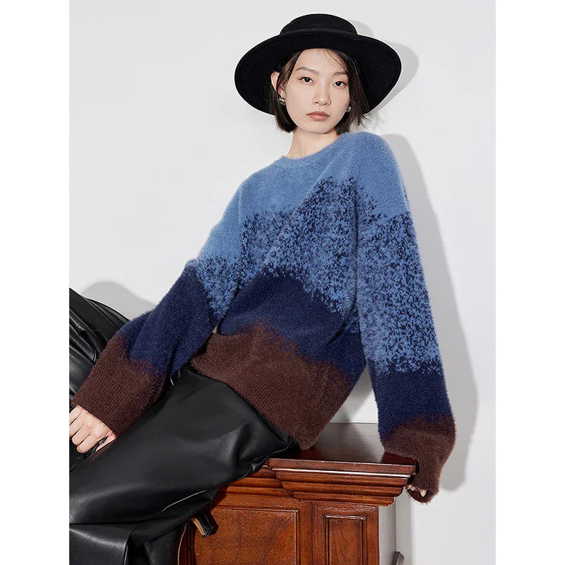 Rundhals-Strickpullover aus Wolle mit Farbverlauf