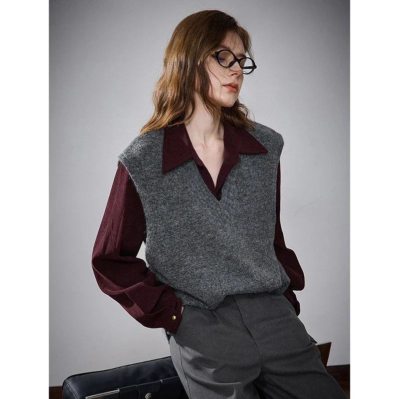 Ärmelloser Pullover aus warmer Alpakawolle mit V-Ausschnitt