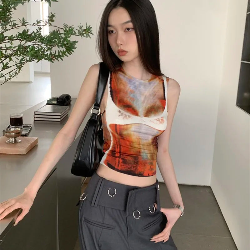 Grunge Y2K Cyber Tie-Dye Crop Women's Tank Top