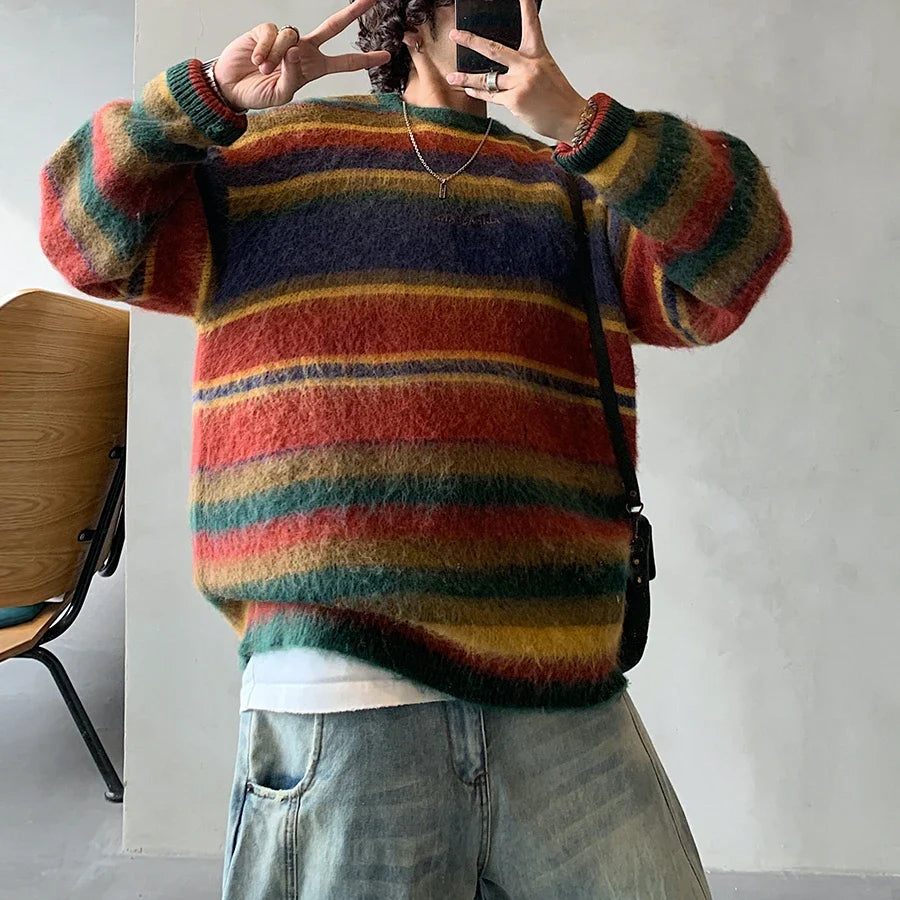 Gestreifter Strickpullover im koreanischen Hip-Hop-Stil