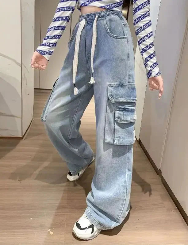 Utility Vibe High Waist Wide Leg Denim Cargo Jeans