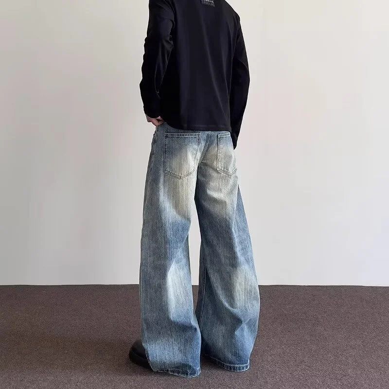 Jean large texturé bleu délavé vintage
