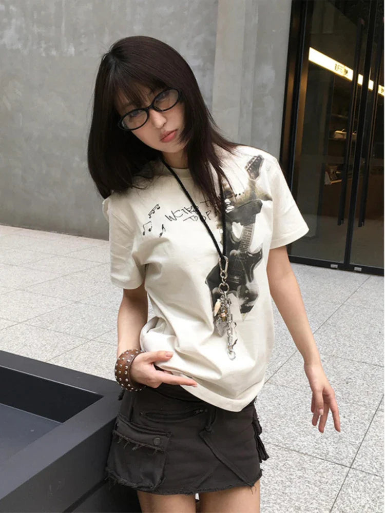 Women Retro Vintage Letter Print Slim Fit T-Shirt
