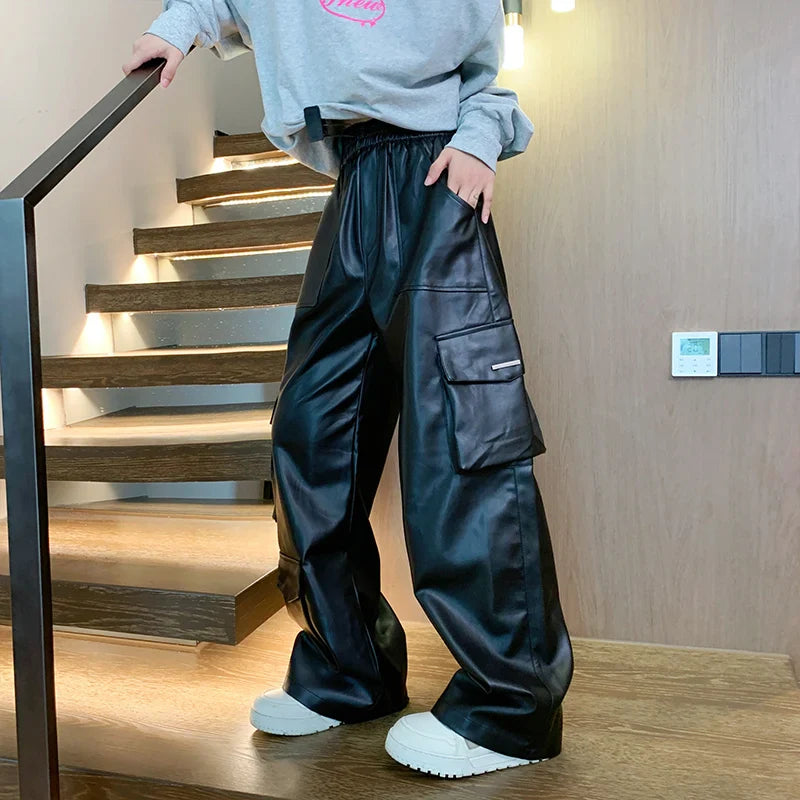 Winddichte Motorradhose aus Leder mit elastischem Bund