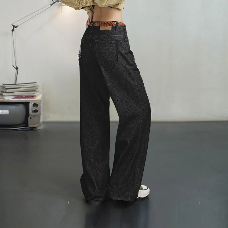 Schwarze Retro-Jeans mit lockerem Schnitt und geradem Bein