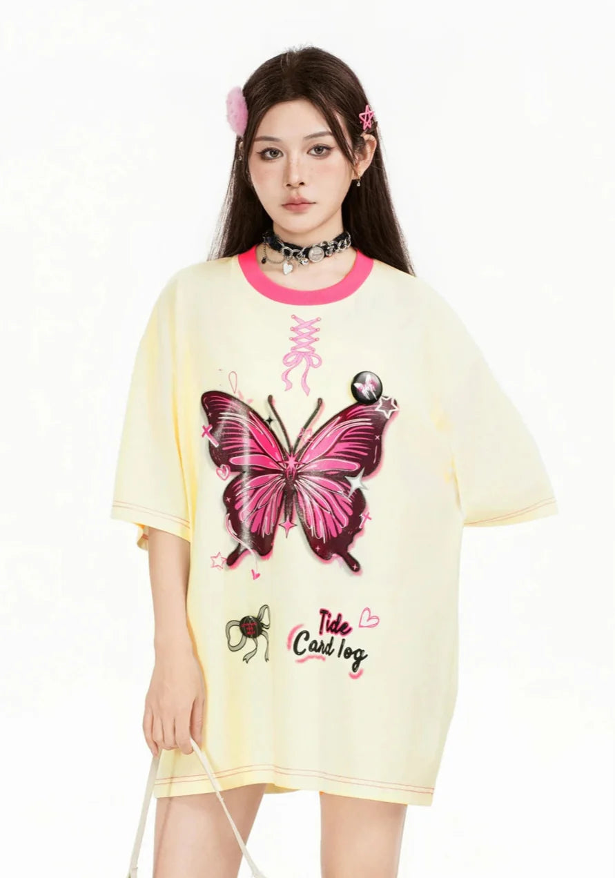 Women Butterfly Print Hip Hop Funny Polyester T-Shirt