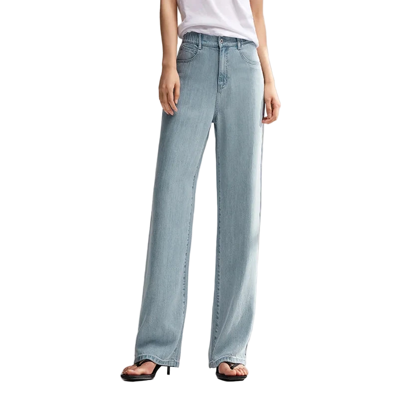 Elastic Waist Long Denim Jeans