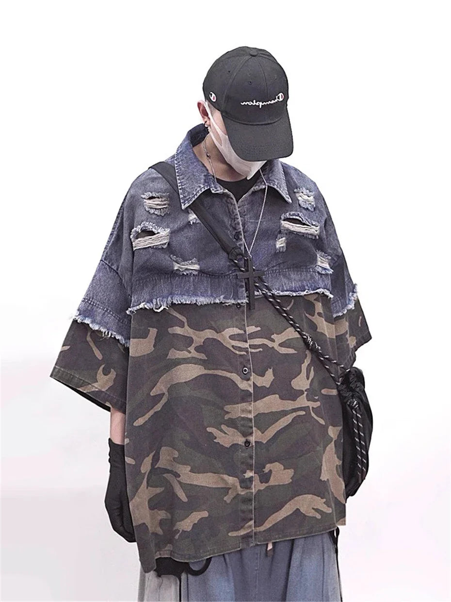 Vintage-Jeanshemd mit Camouflage-Details
