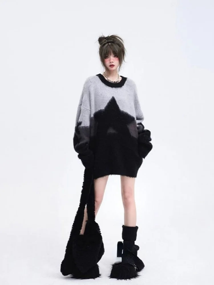 Pull japonais vintage oversize brodé d'étoiles