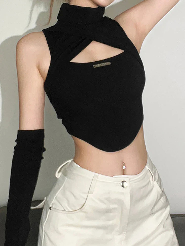 Gothic Cyber Punk Crop-Ärmel-Top