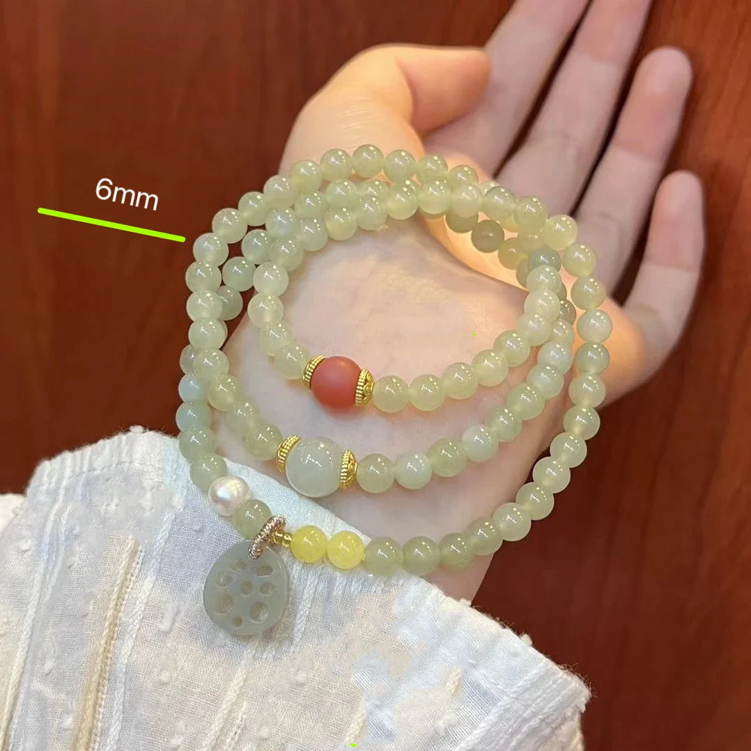 Bracelet en agate de jade Hetian naturel et lotus