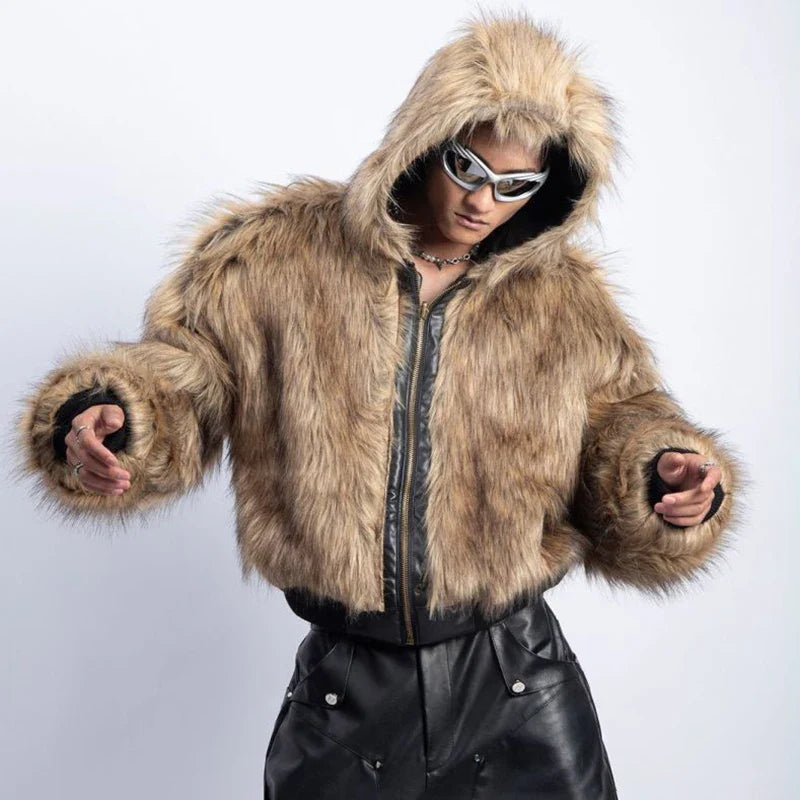 Cozy Vibes Wendbare Doppelseiten-Kapuzenjacke aus Kunstpelz