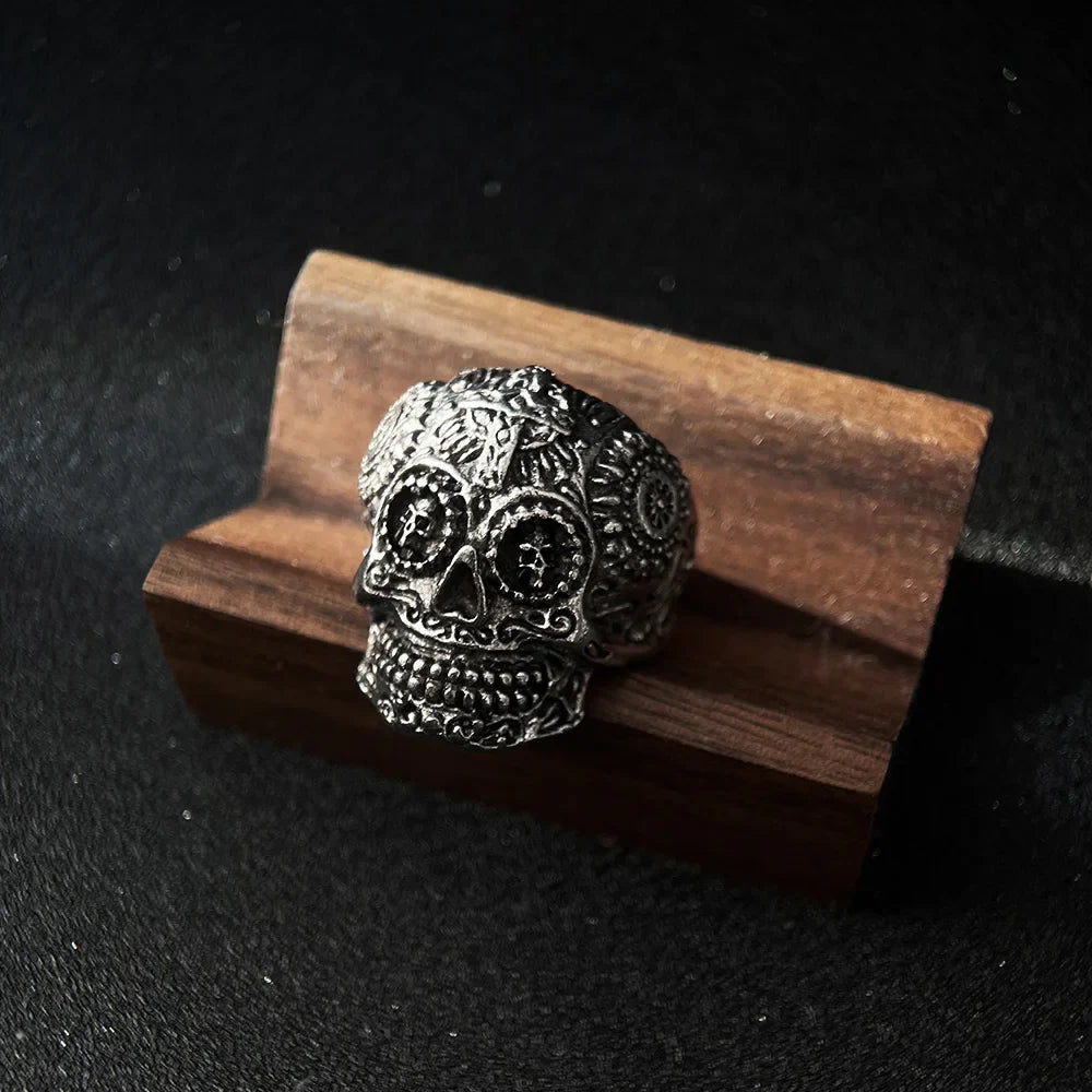 Steampunk-Ring mit verstellbarem offenem Kreuz und Totenkopf