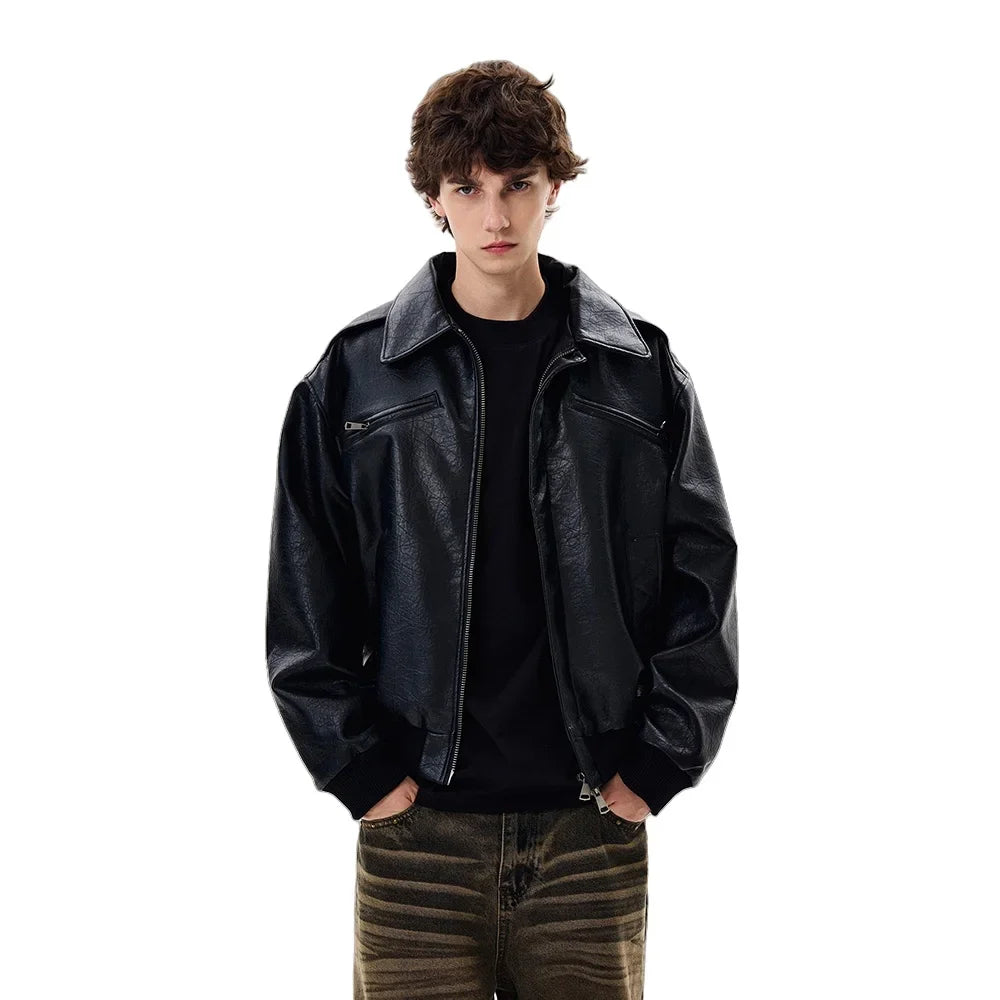 Hochwertige Streetwear Hip-Hop Lederjacke mit langen Ärmeln
