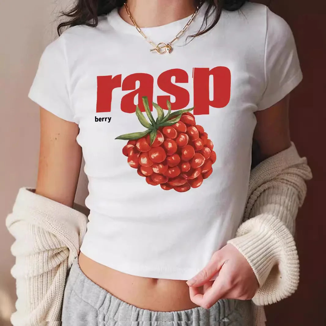 Slim-Fit-Retro-T-Shirt mit Fruchtmuster