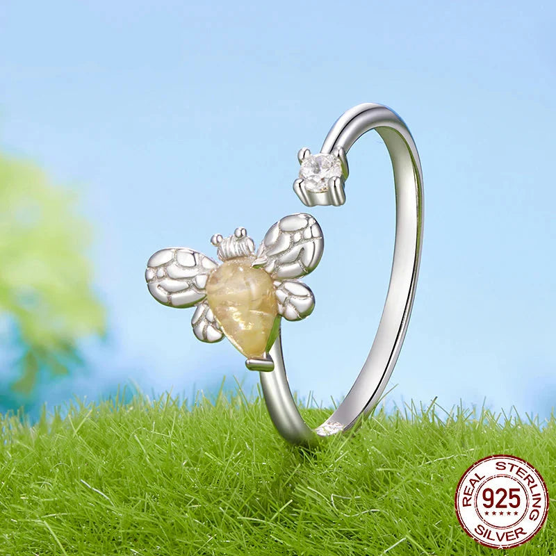 Niedlicher, verstellbarer Bienenring aus Sterlingsilber für Damen