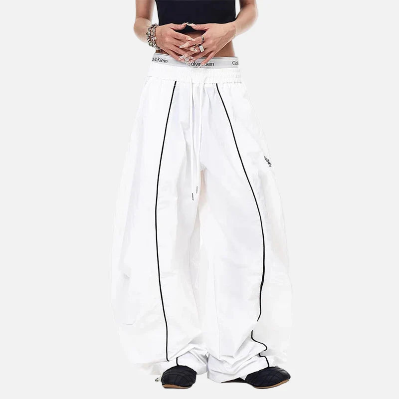 Y2K Oversize Patchwork Weiße Gothic Fallschirm-Jogginghose