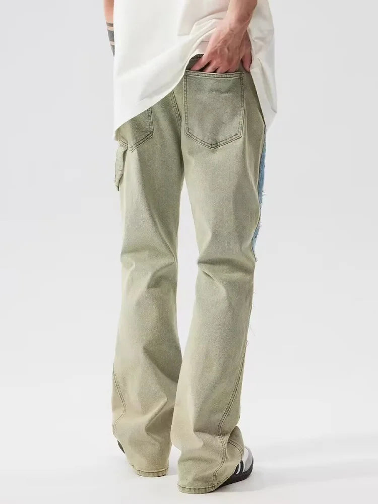 Blaue Patchwork Baggy Layer Wide Leg Flow Jeans