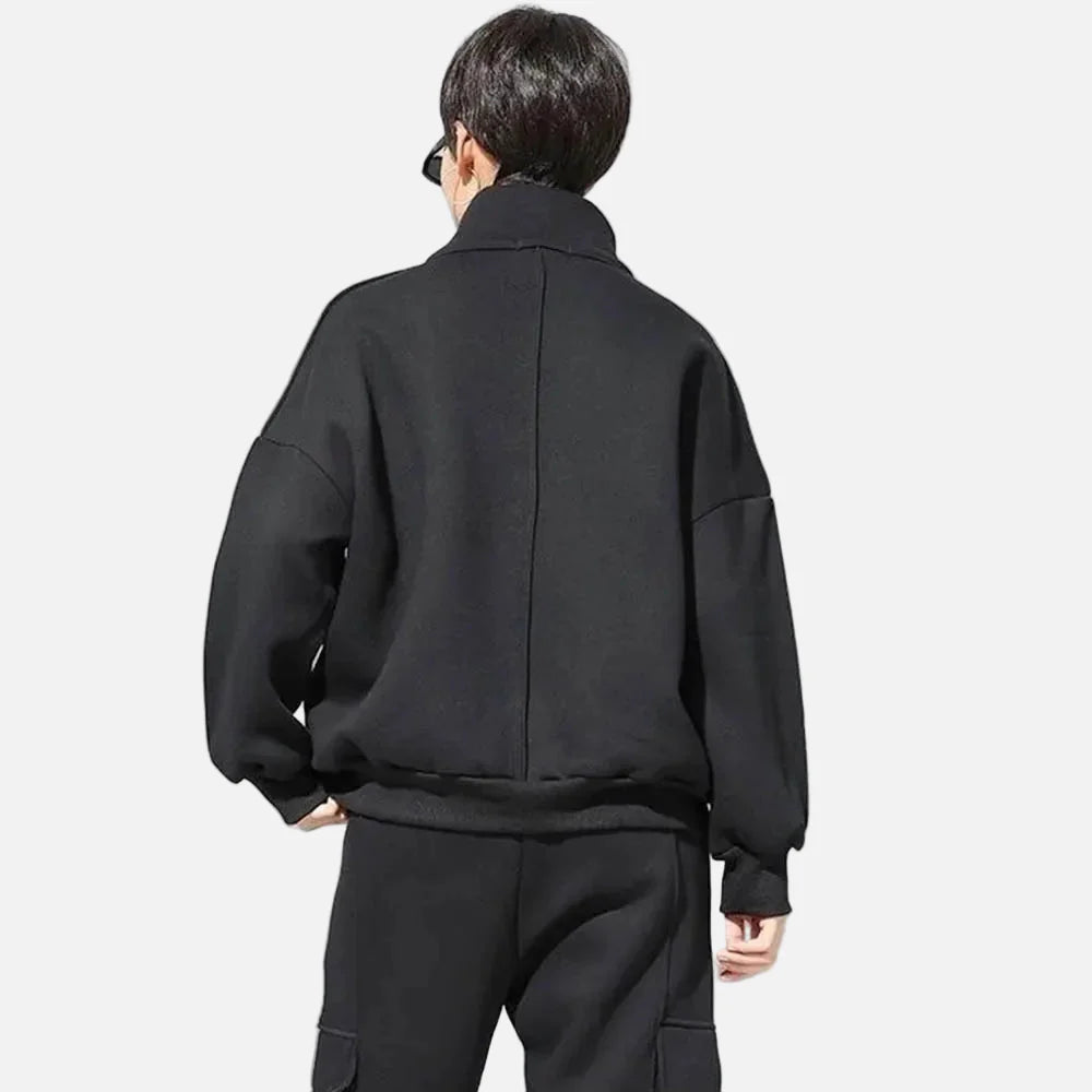 Einfarbiges Sweatshirt mit halbem Reißverschluss
