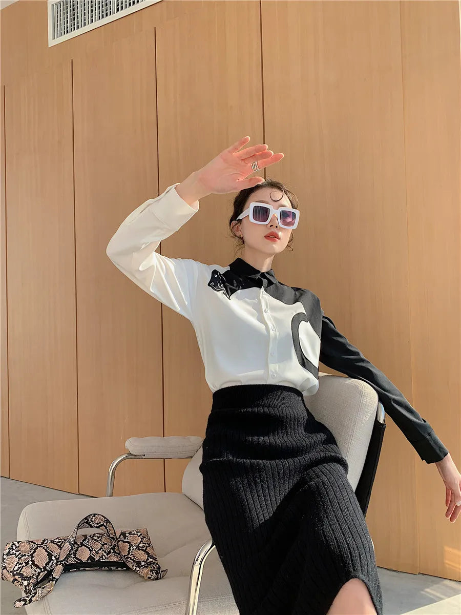 Y2K Leopard Embroidered Button-Up Blouse