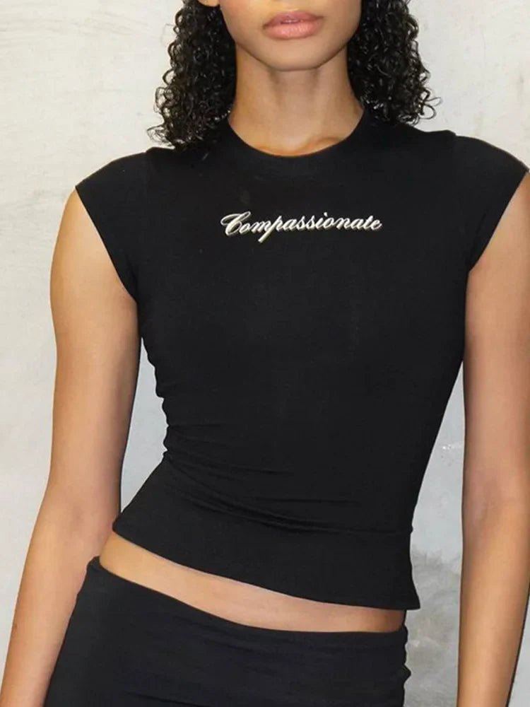 Y2K Damen Empathisches T-Shirt mit taillierter Passform