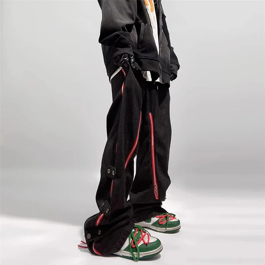 Vintage Punk Herren-Jeans mit Reißverschluss und weitem Bein