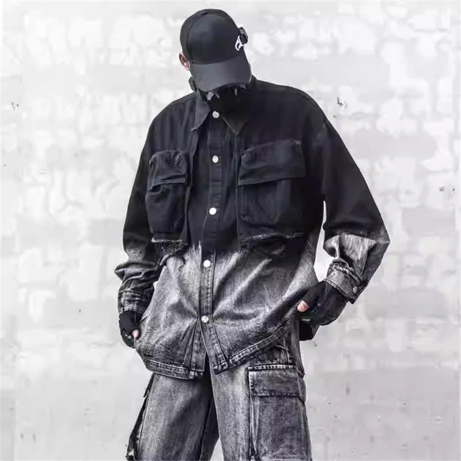 Coole Streetwear Vintage-Jeansjacke mit Farbverlauf