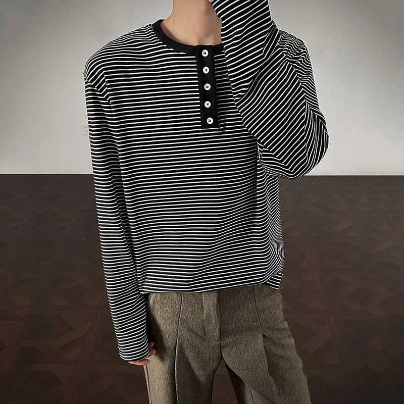 Y2K Striped Breasted Long-Sleeved T-Shirt