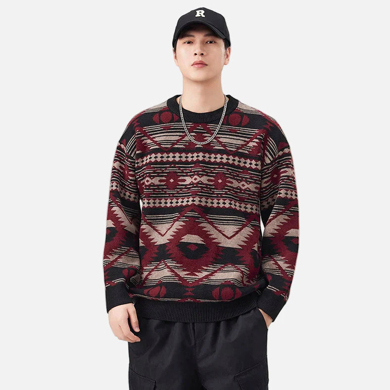 Pull en maille à col rond et motif géométrique