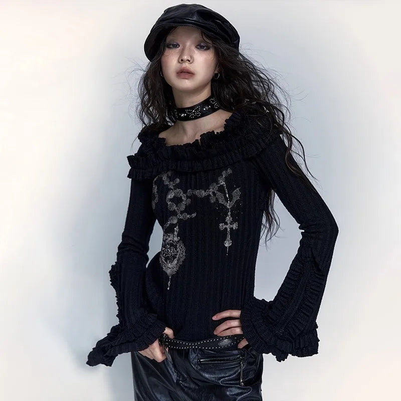 T-shirt à épaules dénudées en maille style grunge