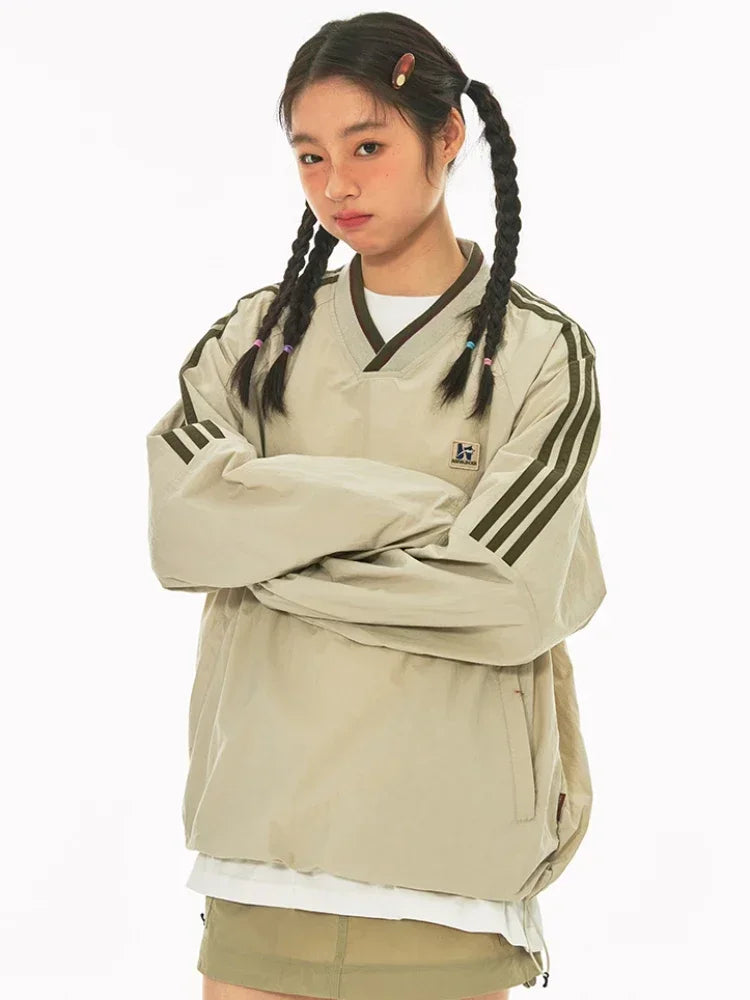 Y2K Retro-Streifen Oversize-Baseball-Sweatshirt