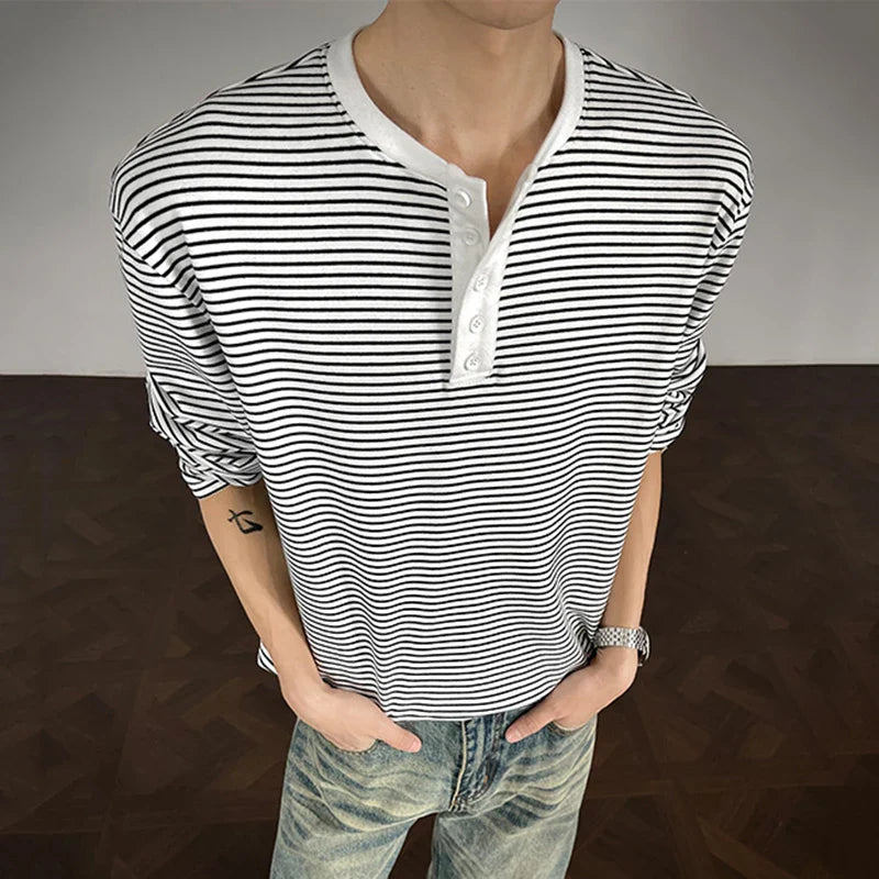 Y2K Striped Breasted Long-Sleeved T-Shirt