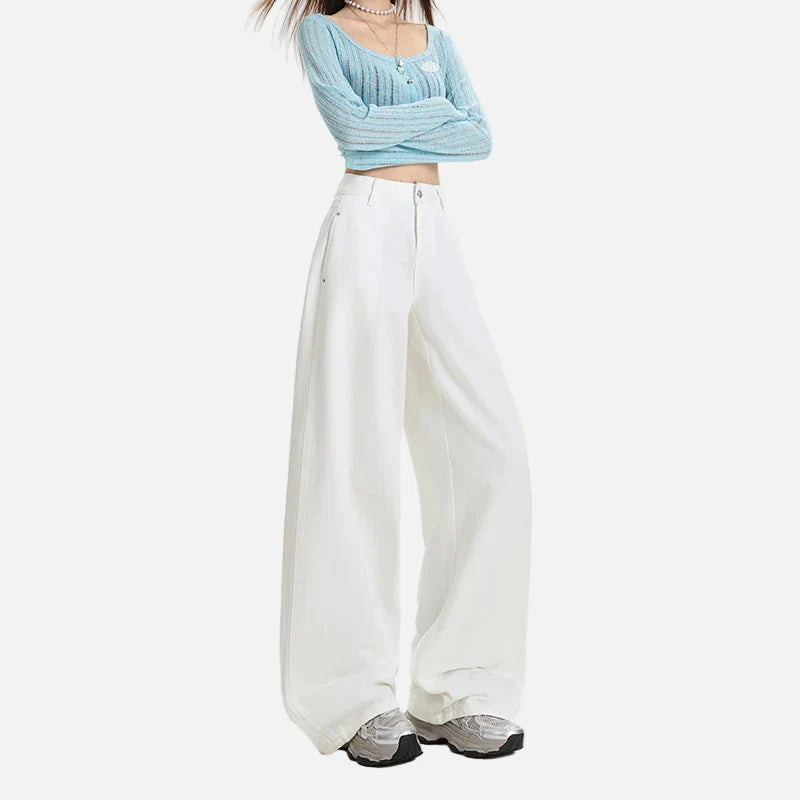 Y2K Weiße Streetwear Wide Leg Jeans
