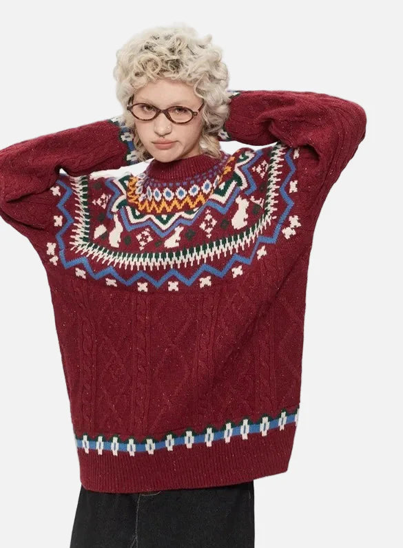 Vintage-Strickpullover im trendigen japanischen Stil