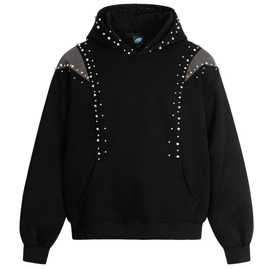 Herren-Kapuzenpullover mit Perlen-Patchwork, Oversize-Design