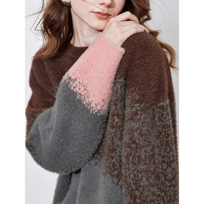 Rundhals-Strickpullover aus Wolle mit Farbverlauf