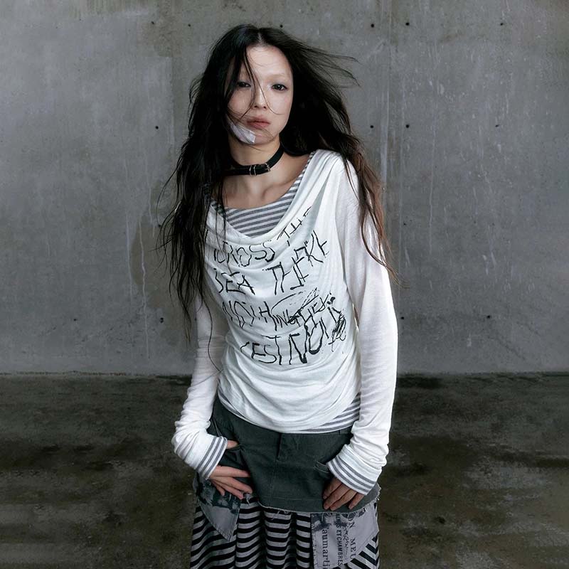 T-shirt vintage japonais patchwork Y2K