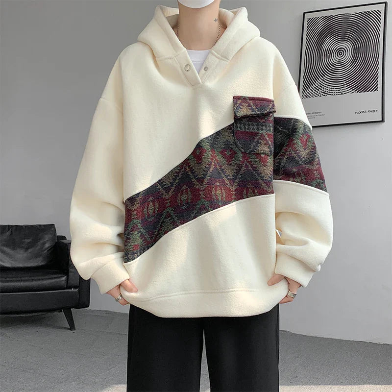 Hoodie mit kontrastfarbenem Patchwork-Design