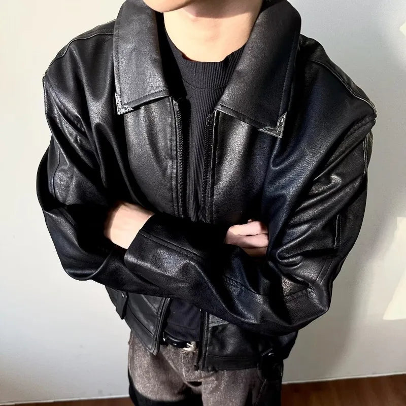 veste zippée en cuir vintage uni